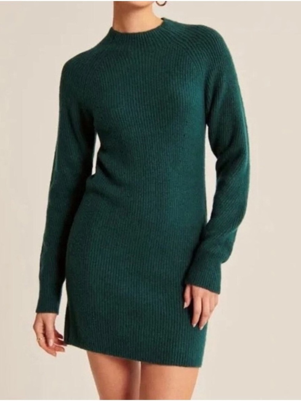 Abercrombie & Fitch Forest Green Ribbed Long-Sleeve Sweater Dress